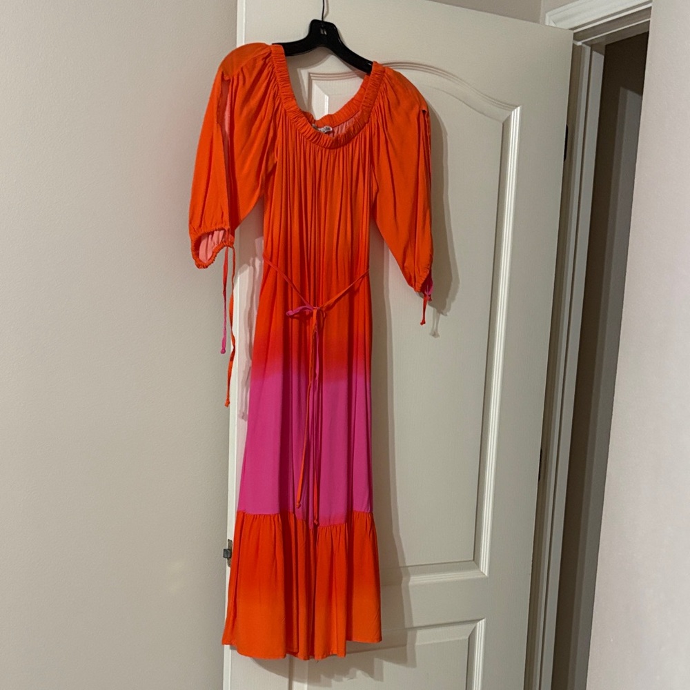 Linea Donatella Vibrant Orange and Pink Maxi Dress